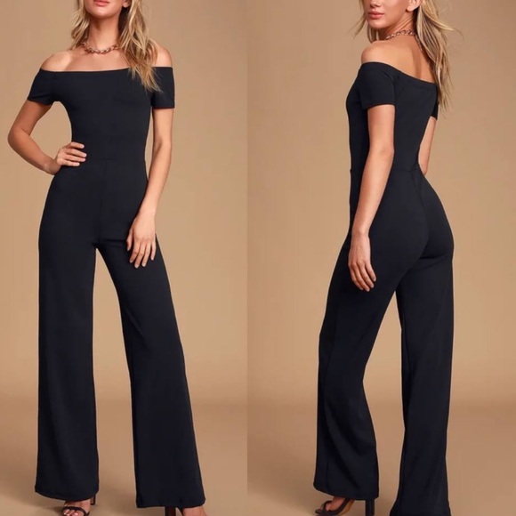 Lulus Pants - Lulu’s Off the Shoulder Jumpsuit